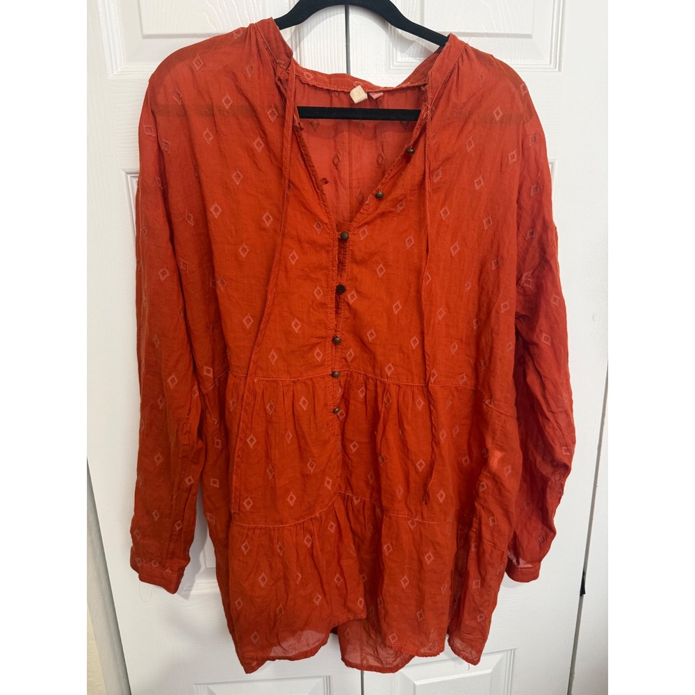 Anthropologie Pilcro M Harvest Orange Tunic Blouse Boho Cottagecore Lagenlook
